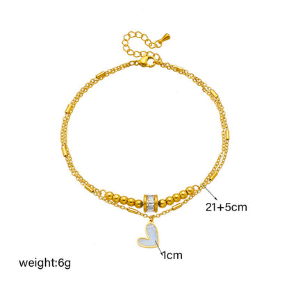 Fashion Jewelry Boho Classic Love Heart Ankle Chain Double Layer Chain Bracelet Anklet Charm Tassel Leg Chain On Foot Chain Women Party Jewelry Accessories